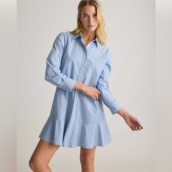 Quince Dresses & Skirts - Quince 100% Organic Cotton Poplin Drop Waist Shirt Dress Blue Stripe size medium